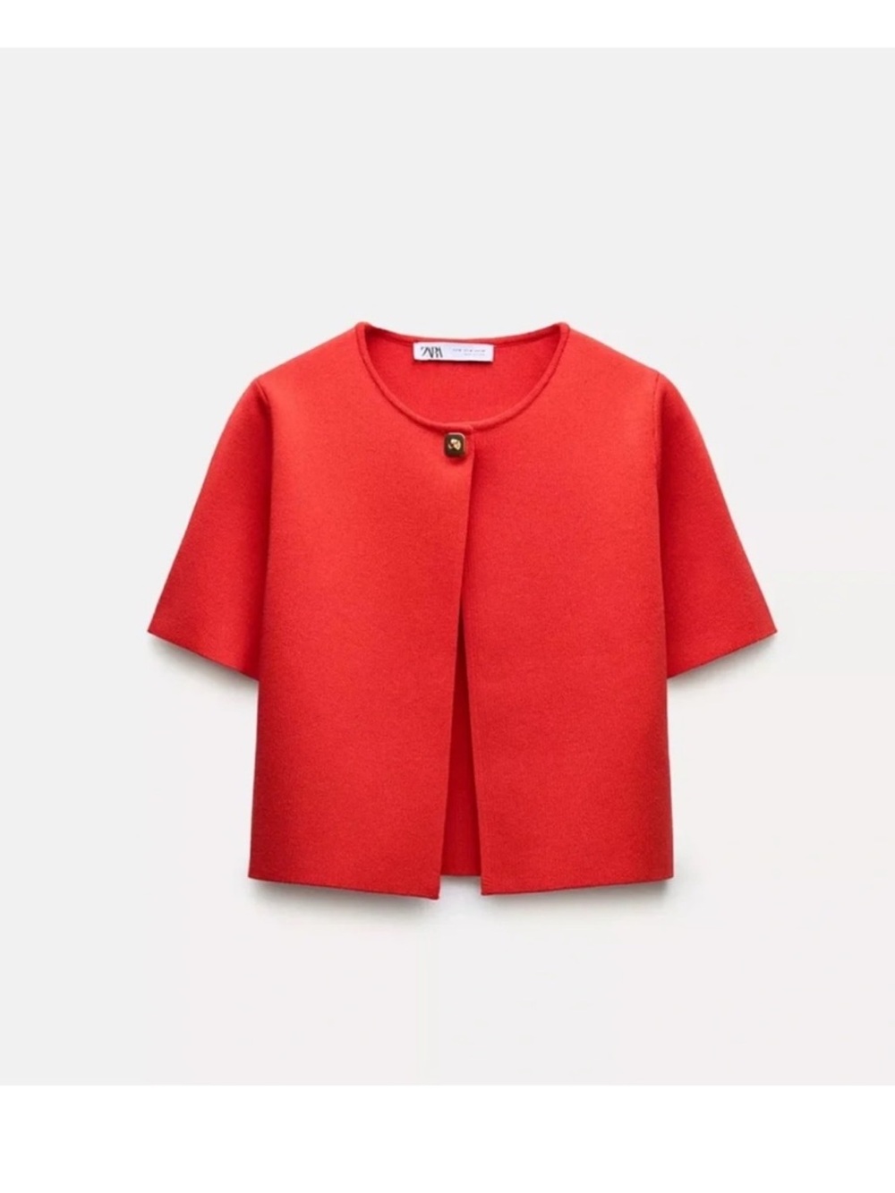 Zara Bright Red Short-Sleeve Structured Cape Jacket